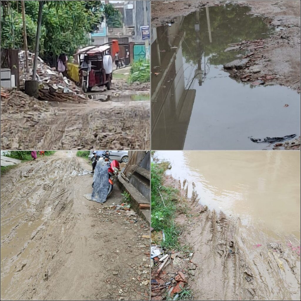 गौमतीनगर एक्सटेंशन की सड़कें बनीं मौत का न्यौता, Dev Residency से Amity तक जलभराव और कीचड़ का आलम