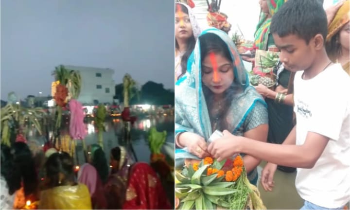 अस्ताचलगामी भगवान भास्कर को अर्घ्य देकर ब्रतिनों ने मांगी मंगल की कामना