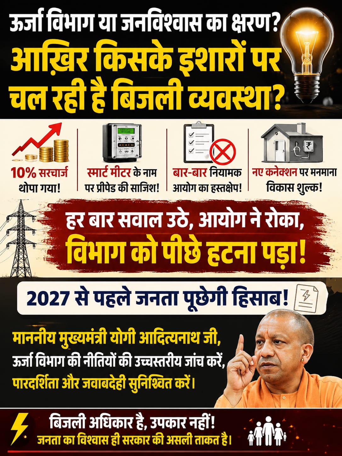 ऊर्जा विभाग या जनविश्वास का क्षरण? बार-बार नियामक आयोग के हस्तक्षेप से उठता गंभीर प्रश्न—आख़िर उत्तर प्रदेश की विद्युत व्यवस्था किसके निर्देशों पर संचालित हो रही है?